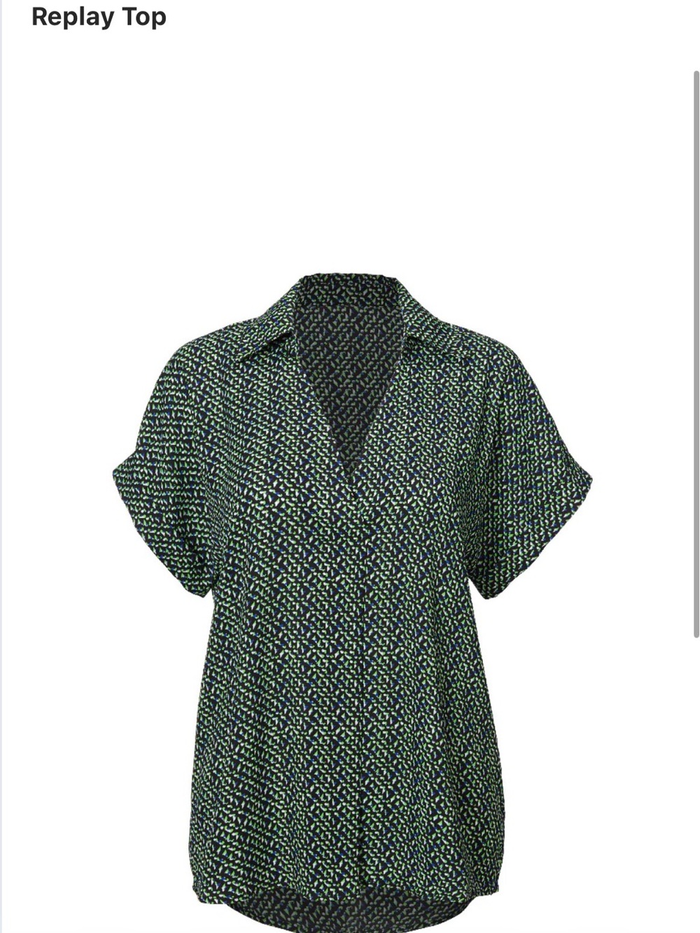 Cabi Replay Top Green Patterned V-Neck Short Sleeve Size Medium NWOT